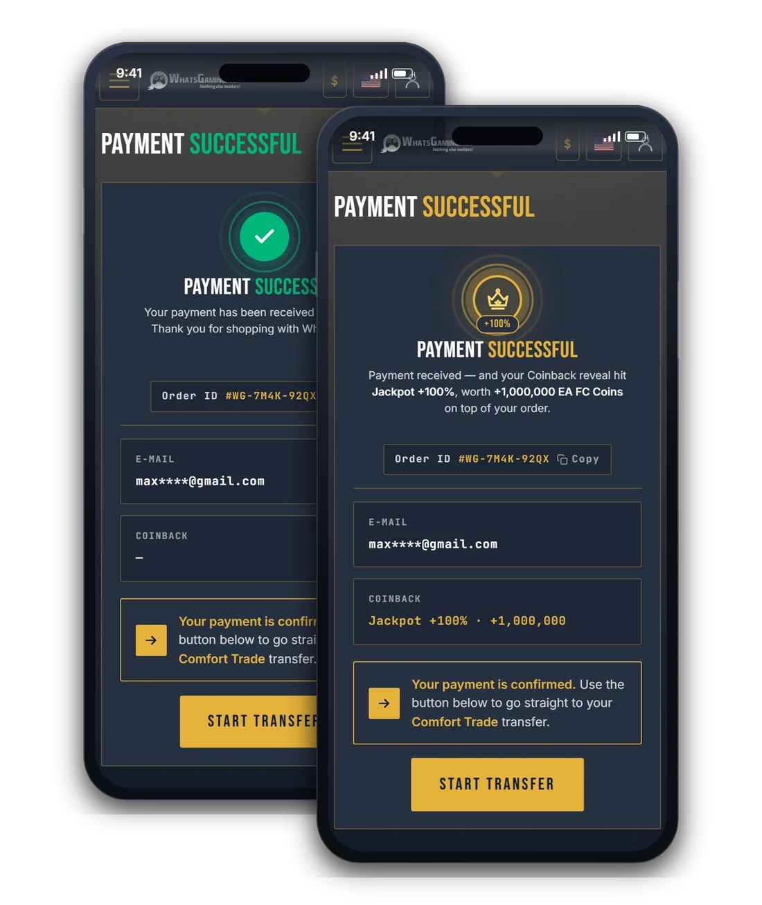 Coinback 奖励在结账后即刻揭晓