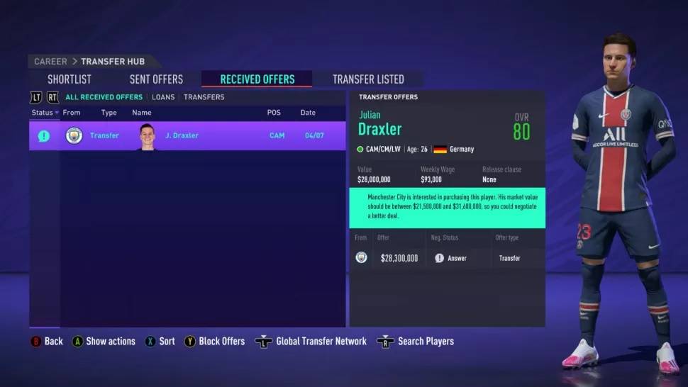 FIFA 21 Career Mode Player Transfer Offer