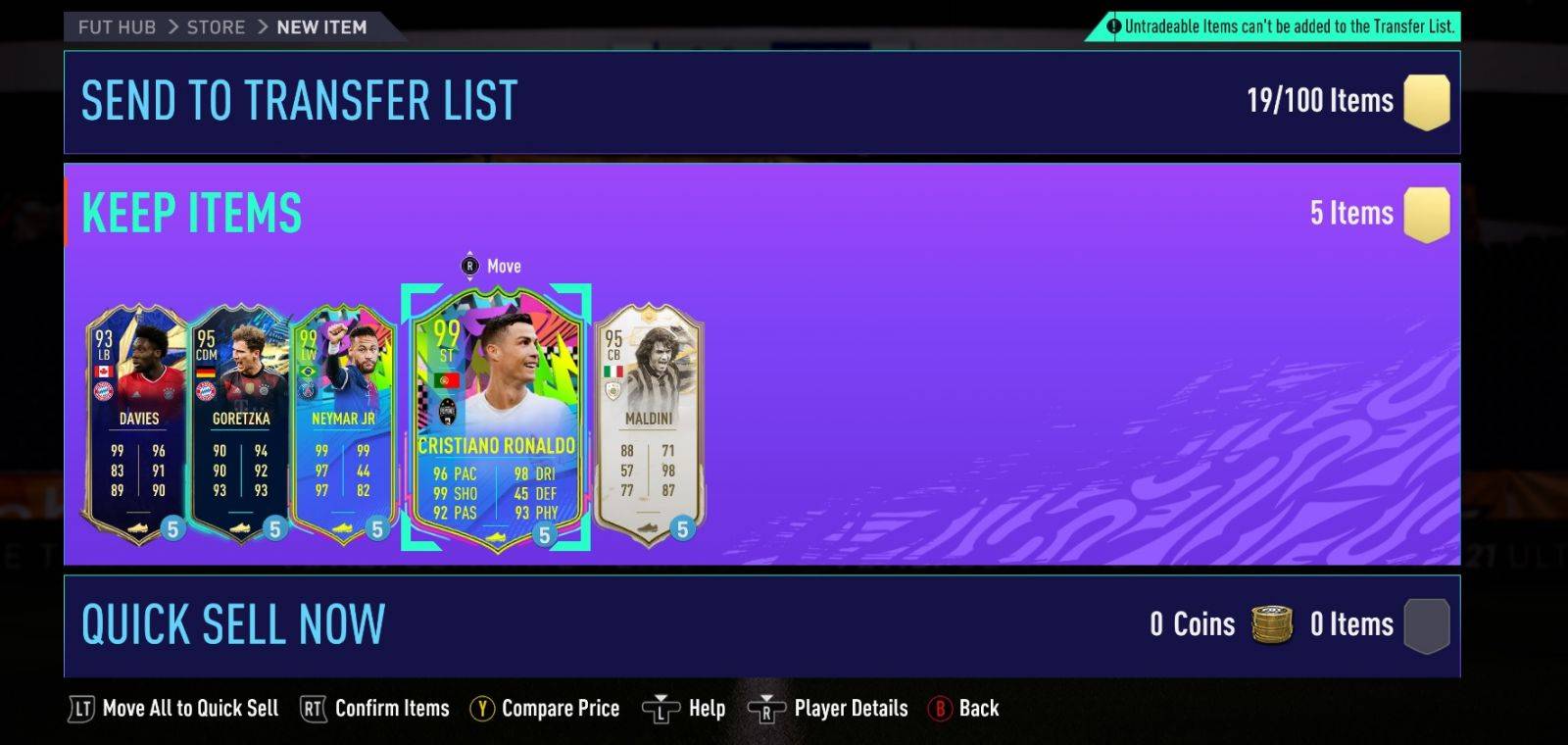 fut 22 preseason gifts ronaldo maldini neymar