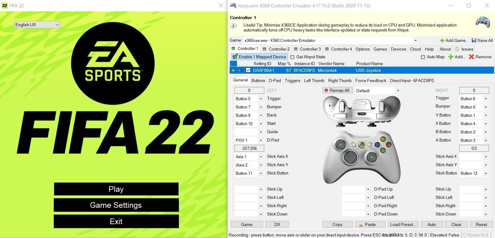 X360 FIFA 22 vistual controller