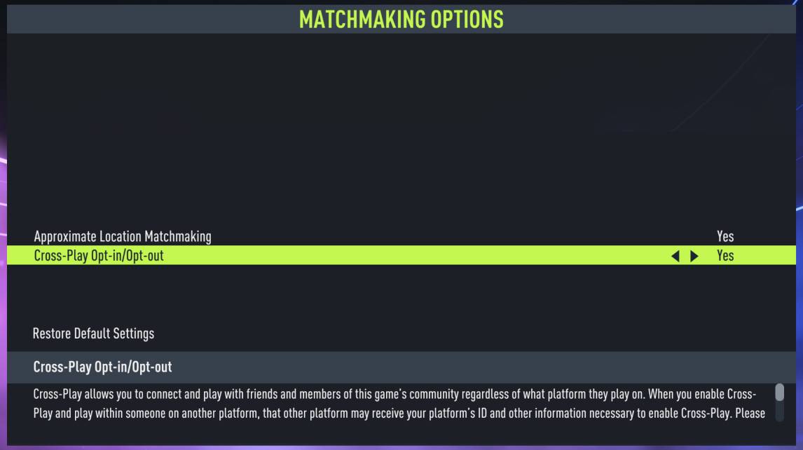 FIFA Matchmaking options