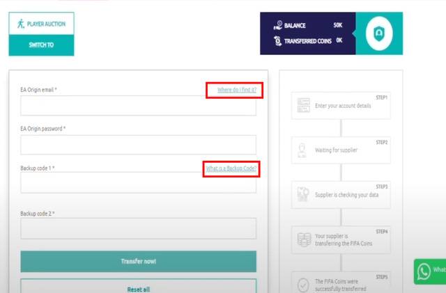 Comparta la información de inicio de sesión de la cuenta EA para Coin Transfer Comfort Trade